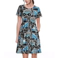 thumbnail image 1 of Fotbe Blue Excavator Pattern Dress Casual Womens Fashion Short Sleeve Maxi Dress T Shirt Dress Striped Long Color Block Maxi Dress, 1 of 6