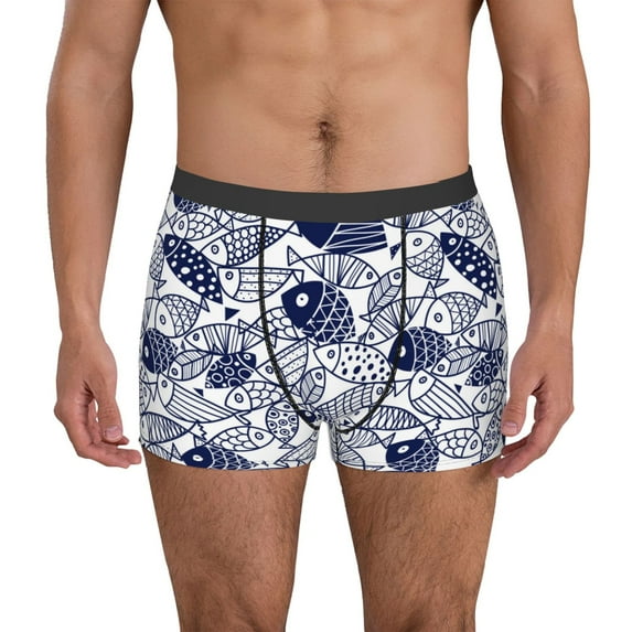 Fotbe Blue Fish1 Men’s Total Support Pouch Boxer Briefs, X-Temp Cooling, Moisture-Wicking Underwear, Regular, Long-leg and Trunk-Large