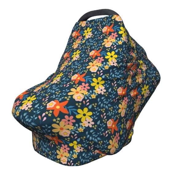 Fotbe Blue Floral Pattern Car Seat Covers for Babies, Nursing Breastfeeding Cover Infant Carseat Canopy, Soft Stretchy Carrier Cover