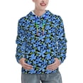 thumbnail image 1 of Fotbe Blue Flowers Pattern Womens Long Sleeve Hoodie, Pullover Hooded Sweatshirt, Kangaroo Pocket Hoodie with Eye-catching Drawstrings-Small, 1 of 7