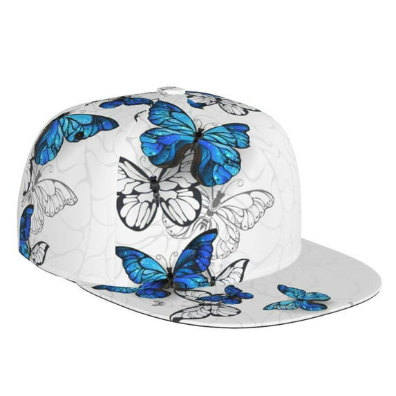 Fotbe Blue Flying Butterflies Flat Bill Visor Cap Classic Snapback Hat Polyester Foam Trucker Hat Trucker Cap Adjustable Baseball Cap