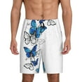 thumbnail image 1 of Fotbe Blue Flying Butterflies Pajama Shorts for Men, Men's Pajama Bottoms, Sleepwear,Short Pajama Pants-, 1 of 9