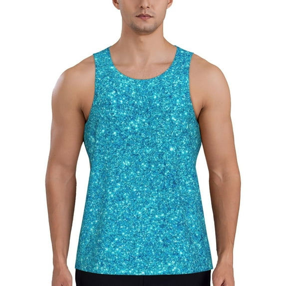 Fotbe Blue Glitter Pattern Men's Quick Dry Workout Tank Top Gym Muscle Tee Fitness Bodybuilding Sleeveless T Shirt Breathable Workout Shirt-X-Large