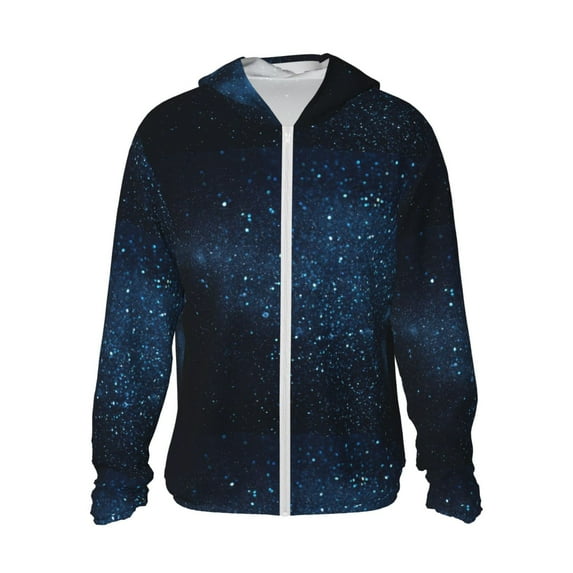 Fotbe Blue Glitter Retro Men's Women's UPF 50+ Sun Protection Jacket Hooded Cooling Shirt with Pockets Hiking Outdoor Performance-Large