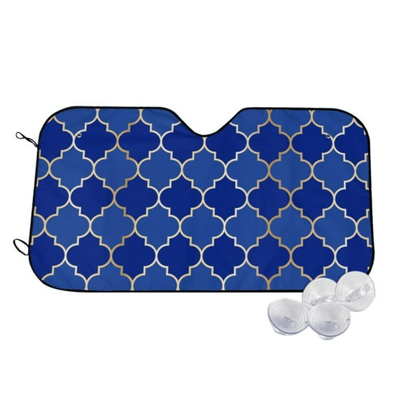 Fotbe Blue Gold Grid Lantern Shapes Car Windshield Sunshade | Sun Visor Protector Front Window Shade, Keeps Out UV Rays, Keeps Your Vehicle Cool-Small