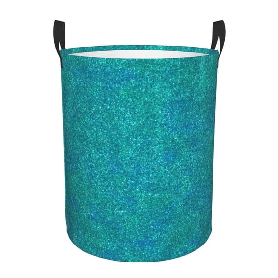 Fotbe Blue Green Glitter Laundry Basket with Handles, Waterproof Large Laundry Hamper, Wash Bag for Corner Dorm, Rolling Laundry Basket with Handles-Small