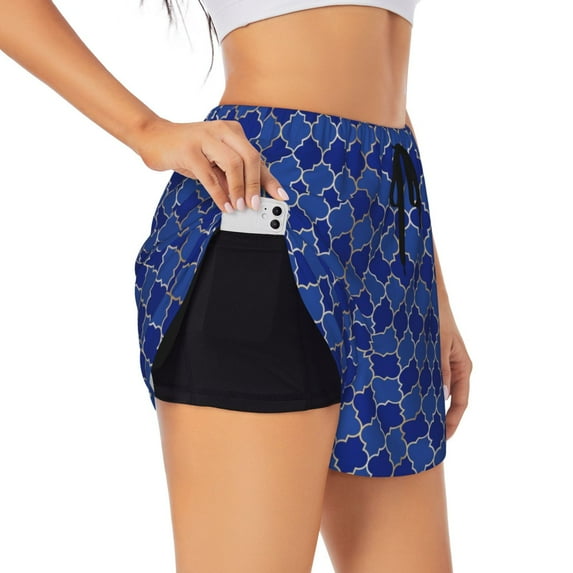 Fotbe Blue Lantern Shapes Womens High Waist Running Shorts Athletic Workout Quick Dry Shorts for Women with Pockets Gym Yoga Summer Shorts-