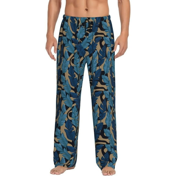 Fotbe Blue Leaves A Men's Pajama Pants,Sleepwear Pants,Pj Bottoms Drawstring And Pockets-X-Large