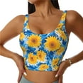 thumbnail image 1 of Fotbe Blue Ocean Wave Sunflower Pattern Womens' Sports Bra Longline Wirefree Padded with Medium Support Sports Moisture-Wicking Workou Vest,Tank Top-X-Large, 1 of 7