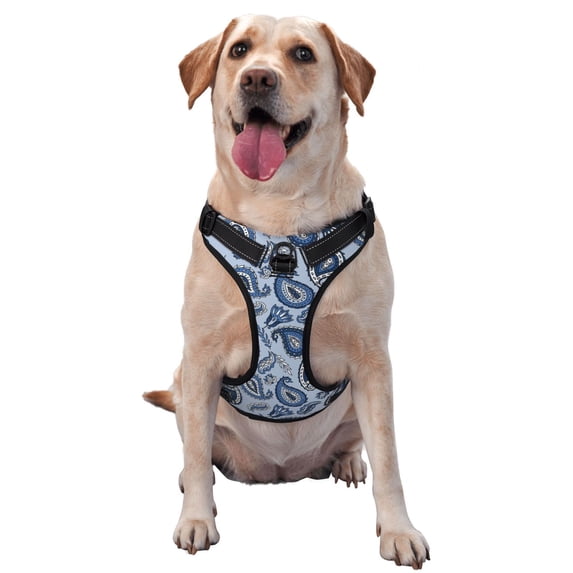 Fotbe Blue Paisley Pattern Vintage Pattern Dog Harness, No-Pull Pet Harness with 2 Leash Clips, Adjustable Soft Padded Dog Vest with Easy Control Handle for Large Dogs-X-Large