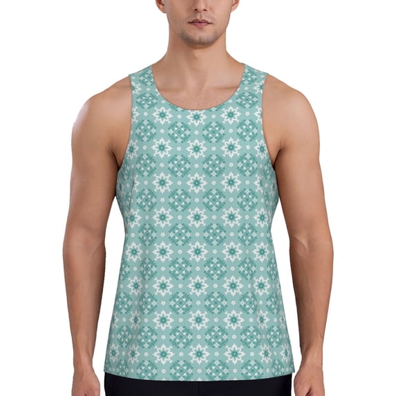 Fotbe Blue Print Pattern Men's Quick Dry Workout Tank Top Gym Muscle Tee Fitness Bodybuilding Sleeveless T Shirt Breathable Workout Shirt-Small