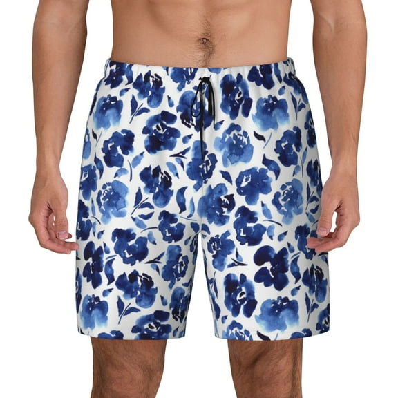 Fotbe Blue Roses Men’s Swim Trunks Quick Dry Swim Shorts Board Shorts with Mesh Lining-Small