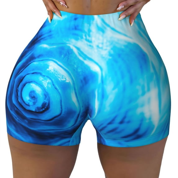 Fotbe Blue Shell Seamless Shorts, Womens Workout Shorts High Waist Stretch Booty Short for Gym/Yoga/Running/Biking-XX-Large