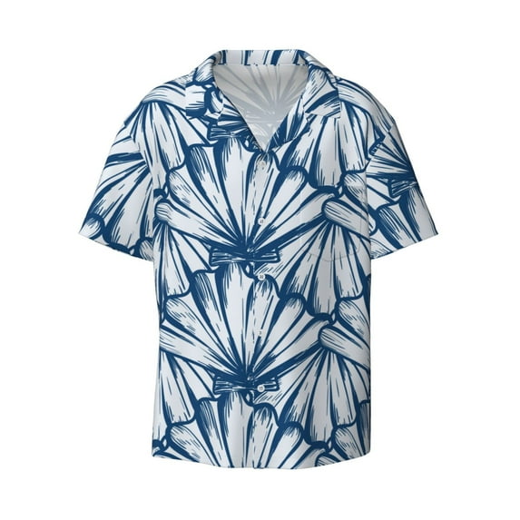 Fotbe Blue Shells print Short Sleeve Button Down Shirts for Men Casual Summer Beach Wrinkle Free Shirt-XX-Large