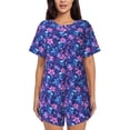 thumbnail image 1 of Fotbe Blue Skull Leaf Print Pajama Set for Women 2 Piece Loungewear Short Sleeve Tops and Shorts Set Soft Sleepwear-Large, 1 of 7