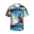 thumbnail image 1 of Fotbe Blue Sky Winged Cat Hawaiian Shirt for Men Unisex Summer Beach Casual Short Sleeve Cotton Linen Button Down Shirts-Small, 1 of 5