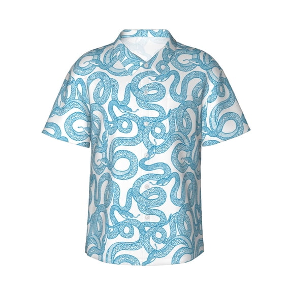 Fotbe Blue Snake Hawaiian Shirt for Men Unisex Summer Beach Casual Short Sleeve Cotton Linen Button Down Shirts-3X-Large