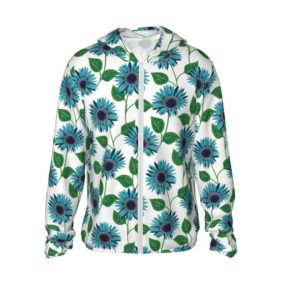 Fotbe Blue Sunflowers Men's Women's UPF 50+ Sun Protection Jacket Hooded Cooling Shirt with Pockets Hiking Outdoor Performance-Large