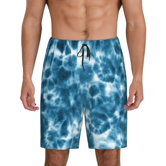 Fotbe Blue Tie Dye Pajama Shorts for Men, Men's Pajama Bottoms, Sleepwear,Short Pajama Pants-Large