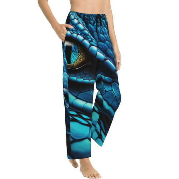 Fotbe Blue Viper Snake Closeup Face Women's Pajama Pants,Sleepwear Pants,Pj Bottoms Drawstring And Pockets-Large