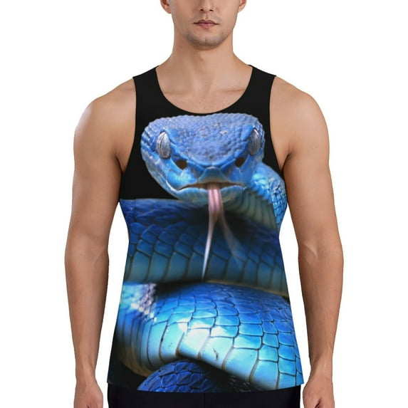 Fotbe Blue Viper Snake Pattern Men's Quick Dry Workout Tank Top Gym Muscle Tee Fitness Bodybuilding Sleeveless T Shirt Breathable Workout Shirt-XX-Large