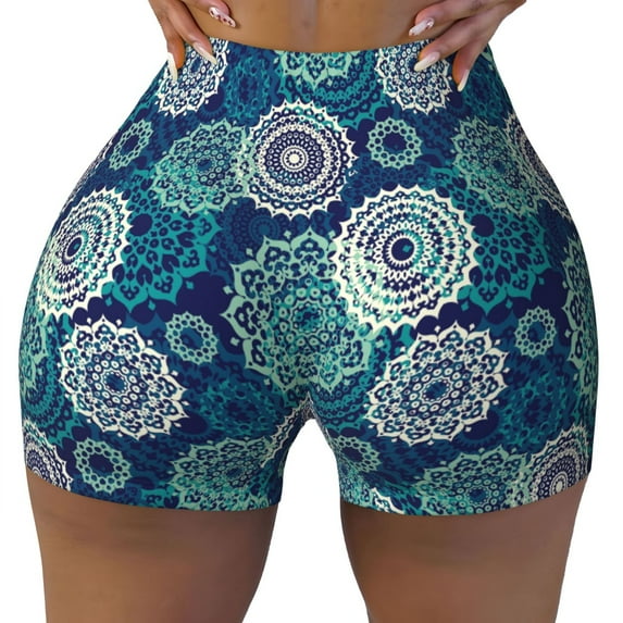 Fotbe Bohemian Mandala Seamless Shorts, Womens Workout Shorts High Waist Stretch Booty Short for Gym/Yoga/Running/Biking-Small