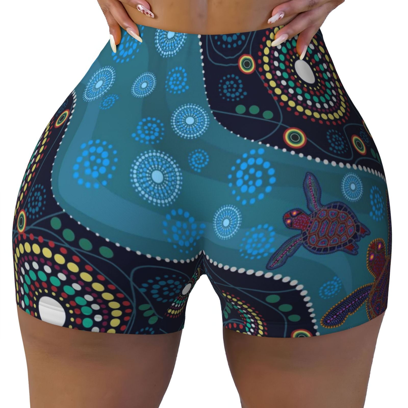 Fotbe Bohemian Turtle Seamless Shorts, Womens Workout Shorts High Waist