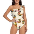 thumbnail image 1 of Fotbe Boho Chicken Women's One Piece Swimsuits One Shoulder Swimwear Ruched Tummy Control Bathing Suits Cutout Monokini-Large, 1 of 7