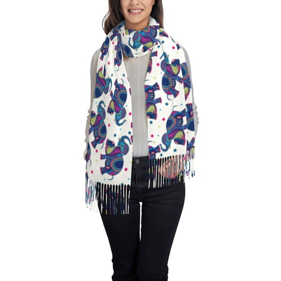 Fotbe Boho elephant Print Womens Fall Winter Scarf Tassel Soft Warm Blanket Scarves Womens Shawl Wraps