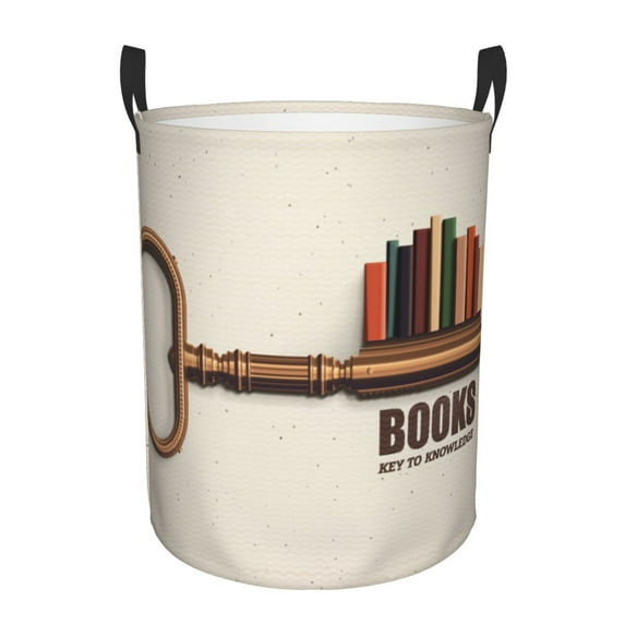 Fotbe Books Key To Knowledge Pattern Laundry Basket with Handles, Waterproof Large Laundry Hamper, Wash Bag for Corner Dorm, Rolling Laundry Basket with Handles-Small