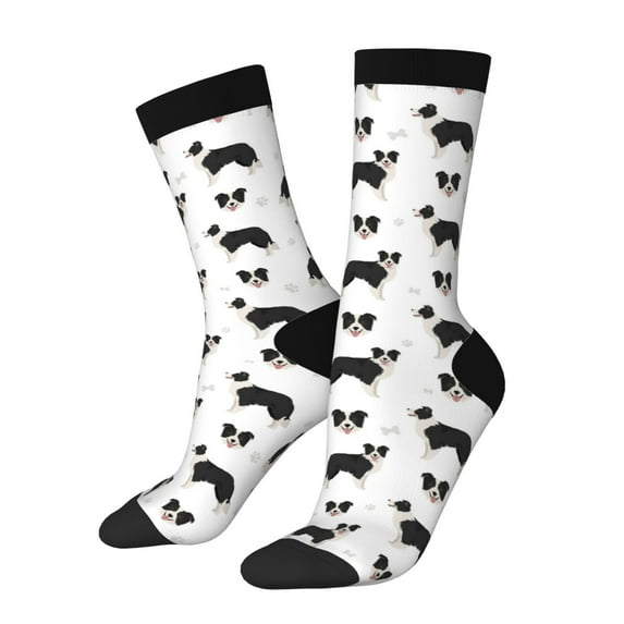 Fotbe Border Collie Dog Pattern Long Socks for Men & Women – Breathable & Stretchy Compression Socks, Ideal for Running, Travel, and Everyday Wear Size 5-11