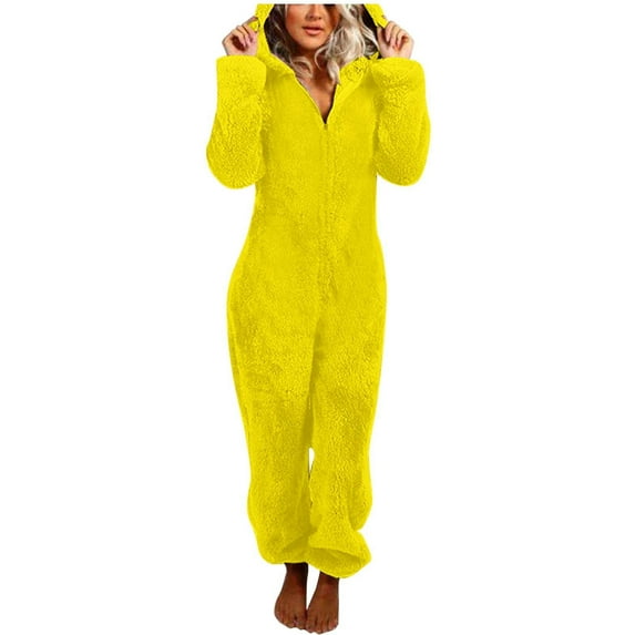 Women's Autumn And Winter Solid Color Long Sleeved Zipper Hooded Jumpsuit Pajamas For Home Wear Adult Pajamas Women Cute Overalls for Women Long Sleeve Turtleneck Women Pants Jumpsuit for Women Sexy