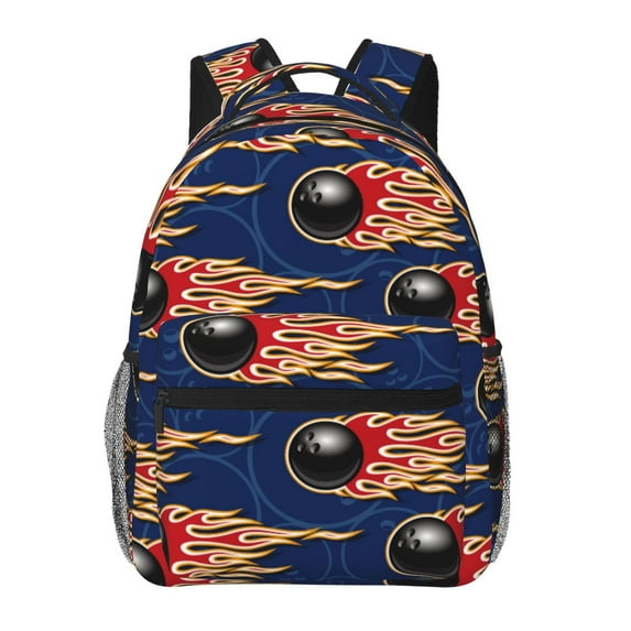 Fotbe Bowling Ball And Flame Pattern Casual Backpack for School, Travel, and Outdoor Activities - Durable, Lightweight, and Comfortable