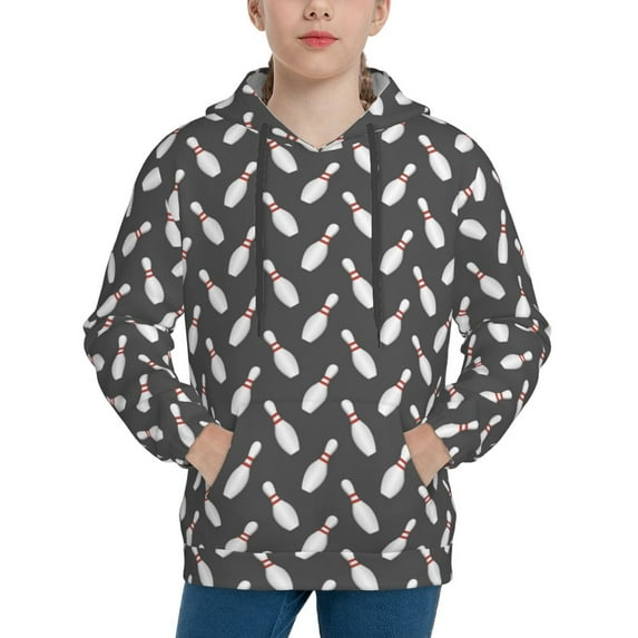 Fotbe Bowling Pins Pattern Youth Pullover Hooded Sweatshirt, Boys Hoodie, Kangaroo Pocket Hoodie for Kids Girls -Medium