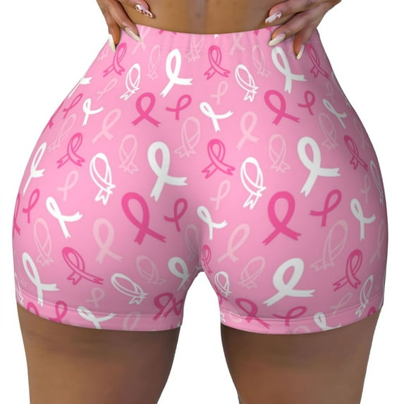 Fotbe Breast Cancer Awareness (3) Seamless Shorts, Womens Workout Shorts High Waist Stretch Booty Short for Gym/Yoga/Running/Biking-X-Large