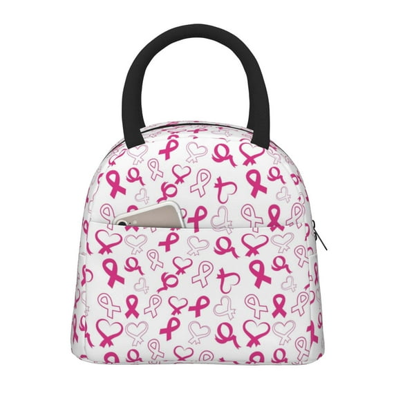 Fotbe Breast Cancer Awareness4 Pattern Lunch Bag, Insulated Lunch Box, Small Leakproof Cooler Food Lunch Containers Reusable High Capacity Lunch Tote Bags for Work, Travel, Outdoor