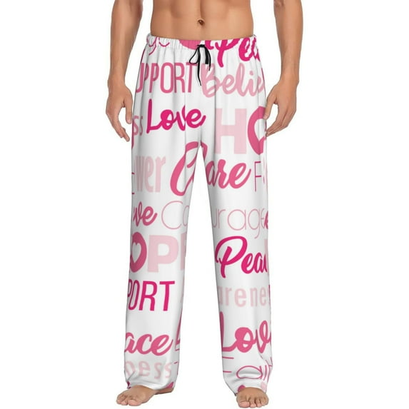 Fotbe Breast Cancer Pink Ribbons Awareness (2) Men's Pajama Pants,Sleepwear Pants,Pj Bottoms Drawstring And Pockets-X-Large