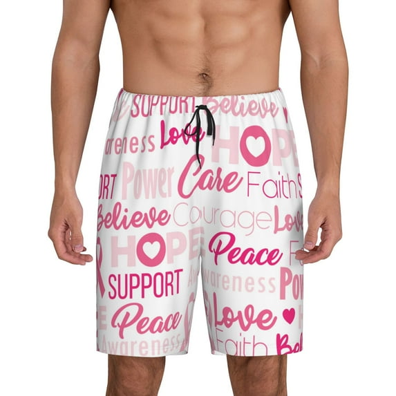 Fotbe Breast Cancer Pink Ribbons Awareness (2) Pajama Shorts for Men, Men's Pajama Bottoms, Sleepwear,Short Pajama Pants-Large