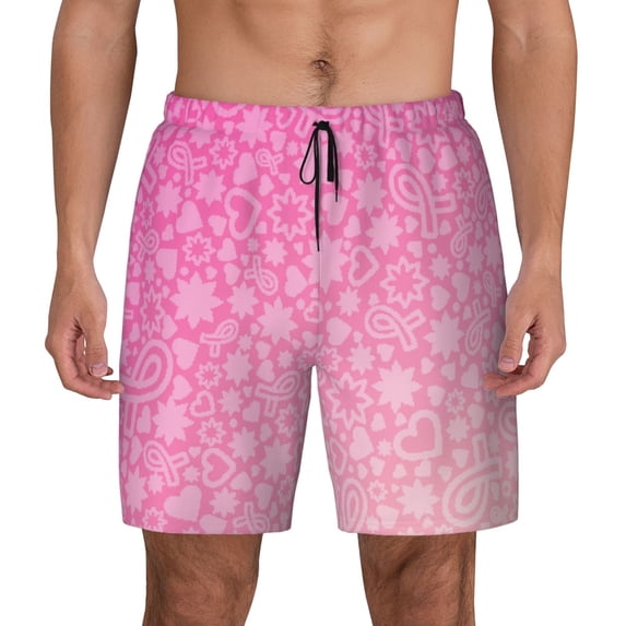 Fotbe Breast Cancer Pink Ribbons Awareness Men’s Swim Trunks Quick Dry Swim Shorts Board Shorts with Mesh Lining-Large