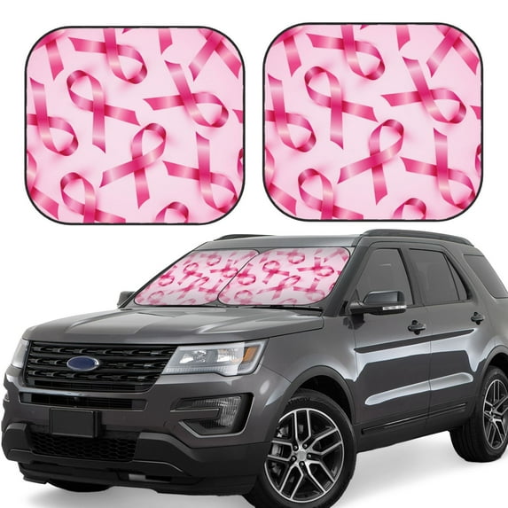 Fotbe Breast Cancer Ribbons Awareness 2-Piece Car Windshield Sun Shade | Sun Blocker for Car Windshield | Foldable Automotive Interior Accessories for Sun Protection-Medium