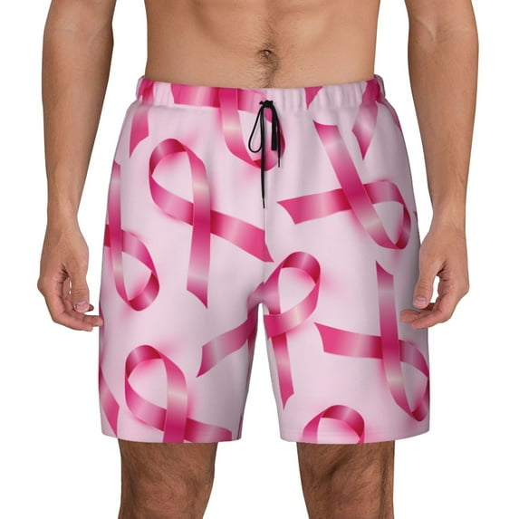 Fotbe Breast Cancer Ribbons Awareness Men’s Swim Trunks Quick Dry Swim Shorts Board Shorts with Mesh Lining-Medium