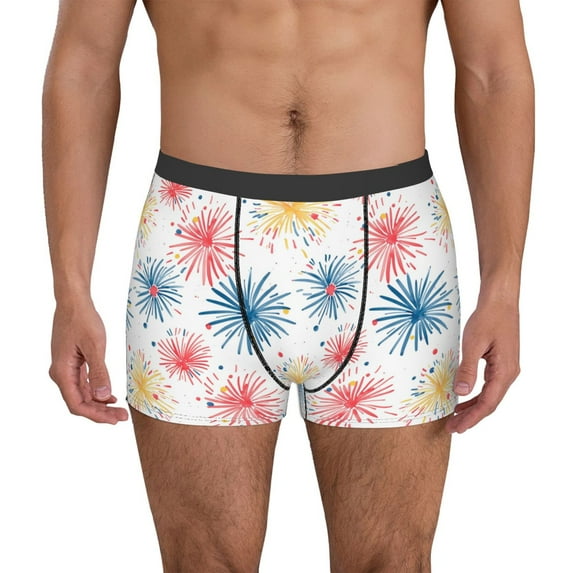 Fotbe Bright Colorful Fireworks Men’s Total Support Pouch Boxer Briefs, X-Temp Cooling, Moisture-Wicking Underwear, Regular, Long-leg and Trunk-XX-Large