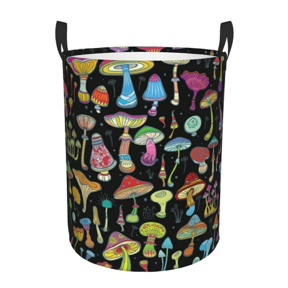 Fotbe Bright Mushrooms Laundry Basket with Handles, Waterproof Large Laundry Hamper, Wash Bag for Corner Dorm, Rolling Laundry Basket with Handles-Small
