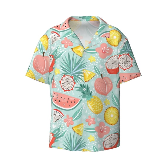 Fotbe Bright Peach print Short Sleeve Button Down Shirts for Men Casual Summer Beach Wrinkle Free Shirt-4X-Large