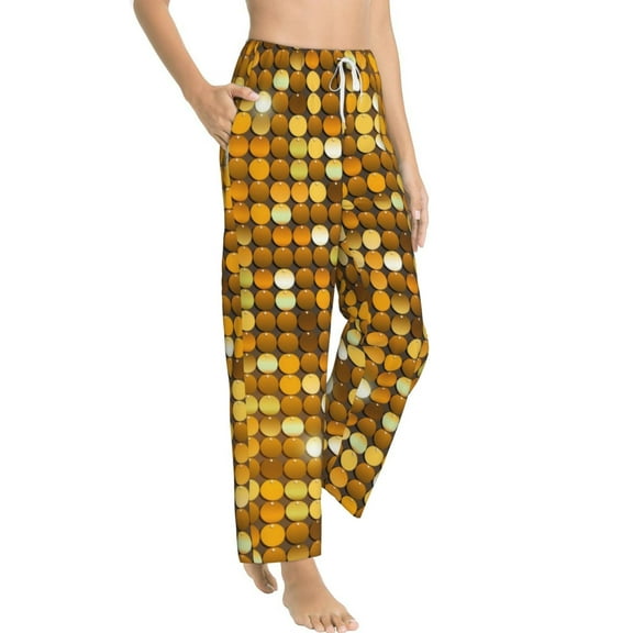 Fotbe Bright Shiny Golden Women's Pajama Pants,Sleepwear Pants,Pj Bottoms Drawstring And Pockets-Large