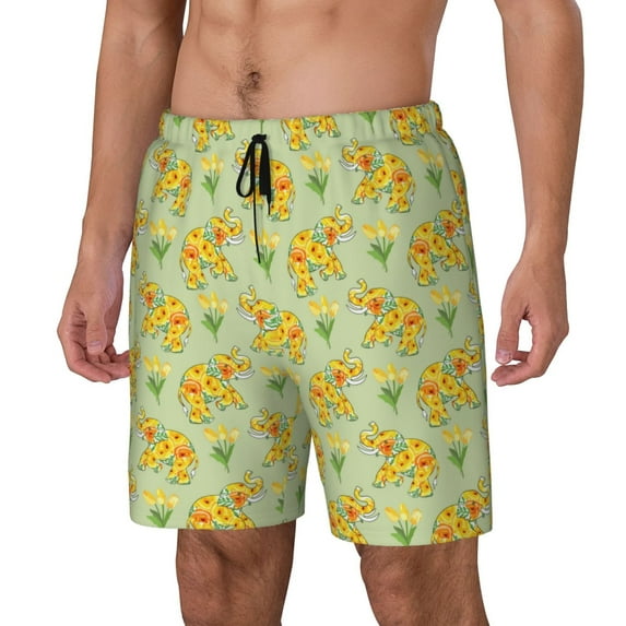 Fotbe Bright floral elephant Men’s Swim Trunks Quick Dry Swim Shorts Board Shorts with Mesh Lining-3X-Large