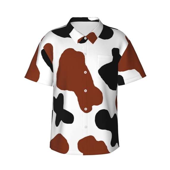 Fotbe Brown Black Cow Hawaiian Shirt For Men Unisex Summer Beach Casual Short Sleeve Cotton Linen Button Down Shirts-Xx-Large