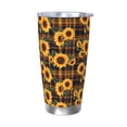 thumbnail image 1 of Fotbe Brown Blue Plaid Sunflower Pattern 20 oz Tumbler Stainless Steel Vacuum Insulated Coffee Ice Cup Double Wall Travel Flask Leak-proof Coffee Cup-Without Straw, 1 of 8