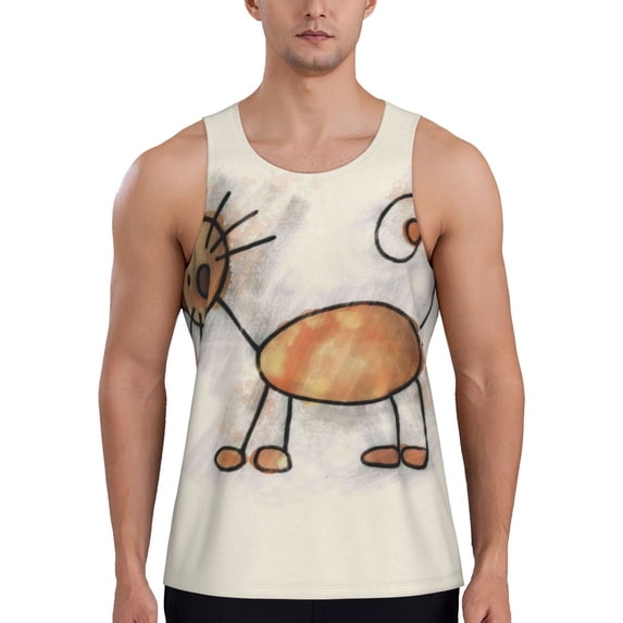 Fotbe Brown Cat Cartoon Pattern Men's Quick Dry Workout Tank Top Gym Muscle Tee Fitness Bodybuilding Sleeveless T Shirt Breathable Workout Shirt-Medium
