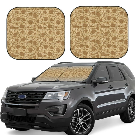 Fotbe Brown Flowers 2-Piece Car Windshield Sun Shade | Sun Blocker for Car Windshield | Foldable Automotive Interior Accessories for Sun Protection-Small
